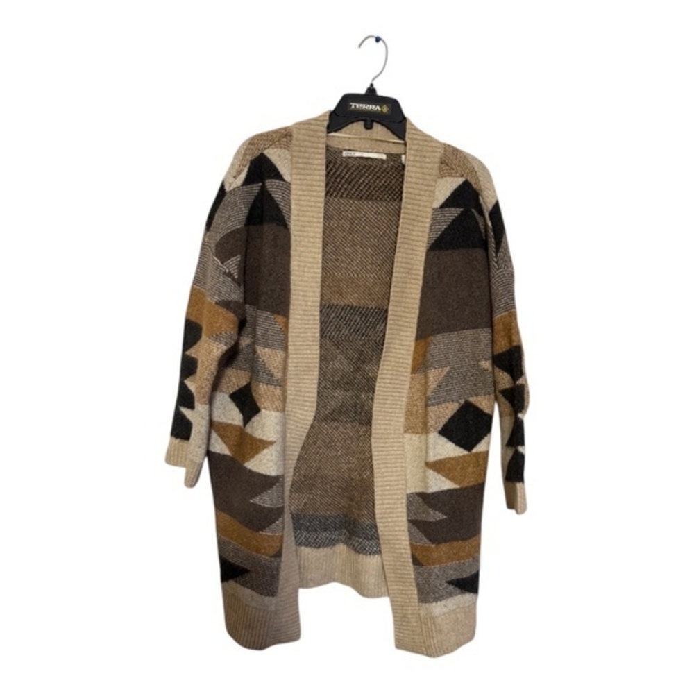 Only Open-Front Aztec Pattern Cardigan in Beige, Brown, Black